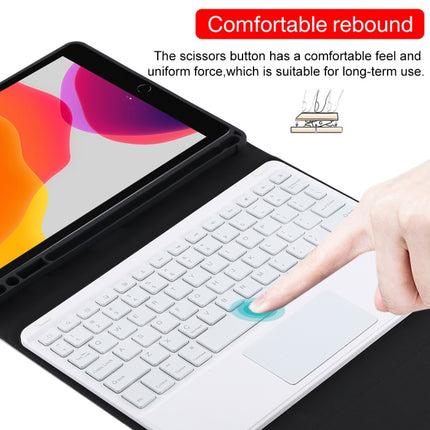 TG-102BCS Detachable Bluetooth White Keyboard + Microfiber Leather Tablet Case for iPad 10.2 inch / iPad Air (2019), with Touch Pad & Backlight & Pen Slot & Holder, White Keyboard