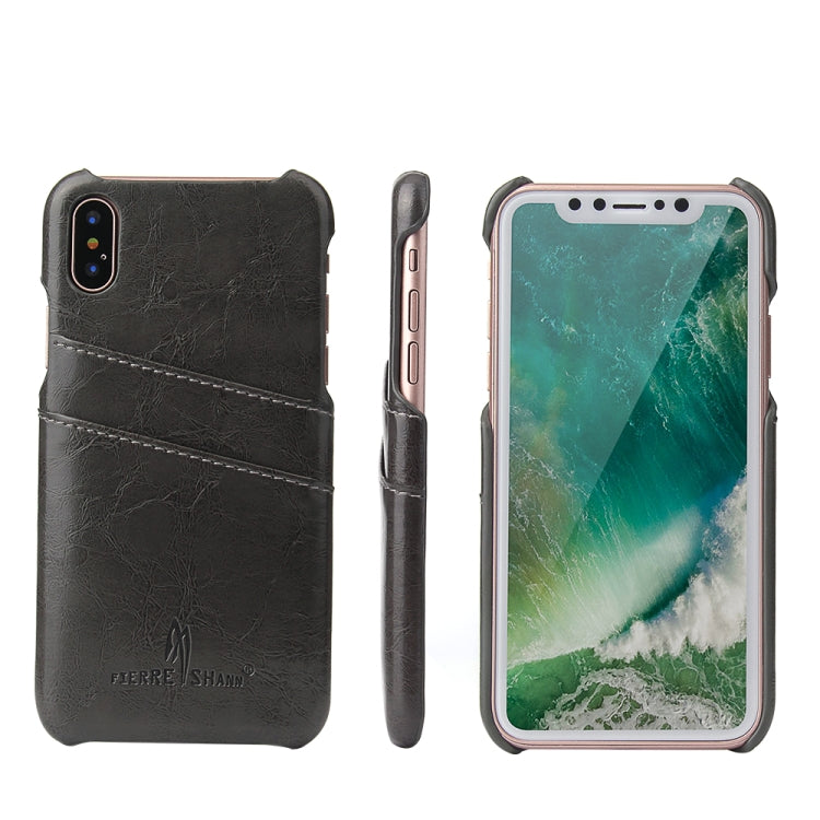 For iPhone X / XS Fierre Shann Retro Oil Wax Texture PU Leather Case with Card Slots, iPhone X / XS