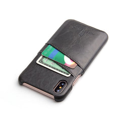 For iPhone X / XS Fierre Shann Retro Oil Wax Texture PU Leather Case with Card Slots, iPhone X / XS