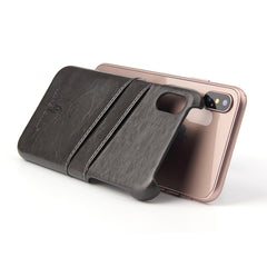 For iPhone X / XS Fierre Shann Retro Oil Wax Texture PU Leather Case with Card Slots, iPhone X / XS