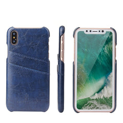 For iPhone X / XS Fierre Shann Retro Oil Wax Texture PU Leather Case with Card Slots, iPhone X / XS