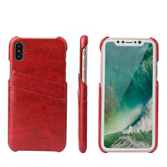 For iPhone X / XS Fierre Shann Retro Oil Wax Texture PU Leather Case with Card Slots, iPhone X / XS