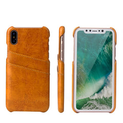 For iPhone X / XS Fierre Shann Retro Oil Wax Texture PU Leather Case with Card Slots, iPhone X / XS