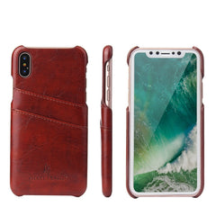 For iPhone X / XS Fierre Shann Retro Oil Wax Texture PU Leather Case with Card Slots, iPhone X / XS