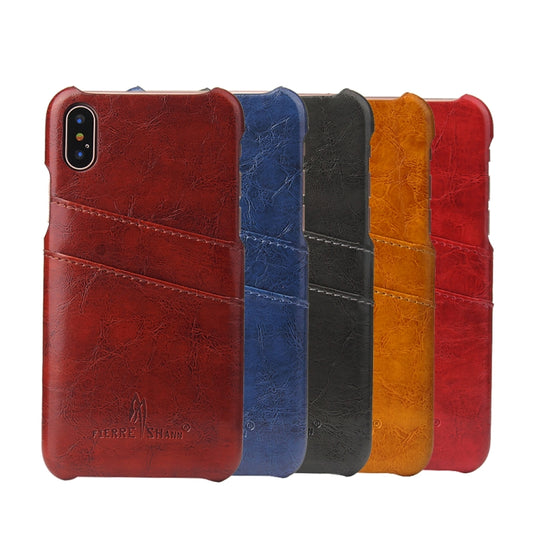 For iPhone X / XS Fierre Shann Retro Oil Wax Texture PU Leather Case with Card Slots, iPhone X / XS