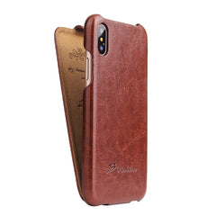 For iPhone X / XS Fierre Shann Retro Oil Wax Texture Vertical Flip PU Leather Case, For iPhone X / XS