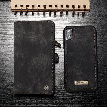 Para iPhone X / XS CaseMe-008 Funda de cuero con tapa trasera desmontable con absorción magnética de TPU + PC con soporte, ranuras para tarjetas, billetera con cremallera y marco para fotos