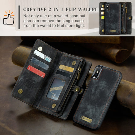 Para iPhone X / XS CaseMe-008 Funda de cuero con tapa trasera desmontable con absorción magnética de TPU + PC con soporte, ranuras para tarjetas, billetera con cremallera y marco para fotos