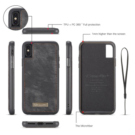 Para iPhone X / XS CaseMe-008 Funda de cuero con tapa trasera desmontable con absorción magnética de TPU + PC con soporte, ranuras para tarjetas, billetera con cremallera y marco para fotos