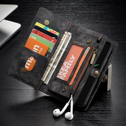 Para iPhone X / XS CaseMe-008 Funda de cuero con tapa trasera desmontable con absorción magnética de TPU + PC con soporte, ranuras para tarjetas, billetera con cremallera y marco para fotos