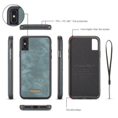 Für iPhone X / XS CaseMe-008 TPU + PC Magnetische Absorption Abnehmbare Rückabdeckung Horizontal Flip Ledertasche mit Halter &amp; Kartenfächer &amp; Reißverschluss-Geldbörse &amp; Bilderrahmen