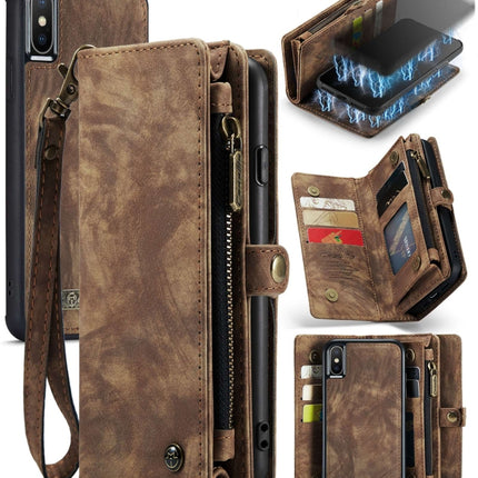Para iPhone X / XS CaseMe-008 Funda de cuero con tapa trasera desmontable con absorción magnética de TPU + PC con soporte, ranuras para tarjetas, billetera con cremallera y marco para fotos
