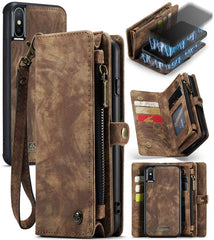 Für iPhone X / XS CaseMe-008 TPU + PC Magnetische Absorption Abnehmbare Rückabdeckung Horizontal Flip Ledertasche mit Halter &amp; Kartenfächer &amp; Reißverschluss-Geldbörse &amp; Bilderrahmen