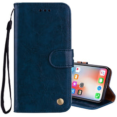 Für iPhone X / XS Business Style Ölwachstextur Horizontal Flip Ledertasche mit Halter &amp; Kartenfächern &amp; Geldbörse, Für iPhone X