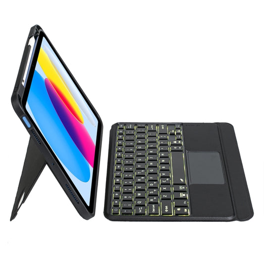 T10-AS Für iPad 10. Generation 10.9 2022 Touch-Hintergrundbeleuchtung Split-Typ Bluetooth-Tastatur Lederhülle, T10-A