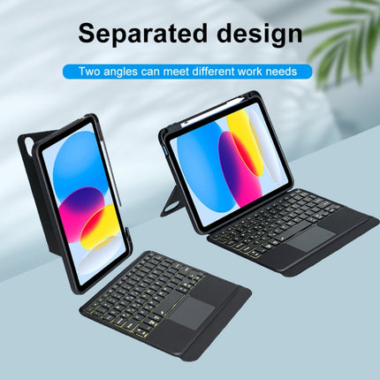 T10-AS For iPad 11 2025 / iPad 10th Gen 10.9 2022 Touch Backlight Split Type Bluetooth Keyboard Leather Case, T10-A
