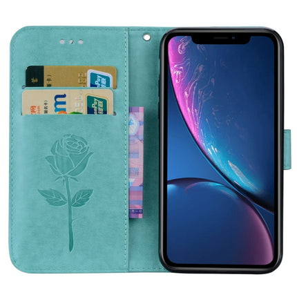 Funda de piel sintética con tapa horizontal con relieve en rosa para iPhone XR, con soporte, ranuras para tarjetas y billetera, para XR