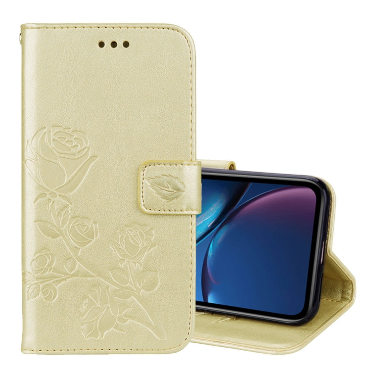 Für iPhone XR, horizontale Klapphülle aus PU-Leder mit Rosenprägung, mit Halter, Kartenfächern und Geldbörse, für XR