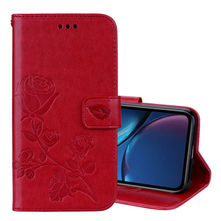 Funda de piel sintética con tapa horizontal con relieve en rosa para iPhone XR, con soporte, ranuras para tarjetas y billetera, para XR