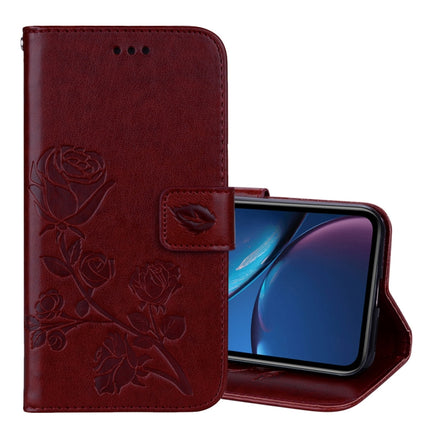 Funda de piel sintética con tapa horizontal con relieve en rosa para iPhone XR, con soporte, ranuras para tarjetas y billetera, para XR