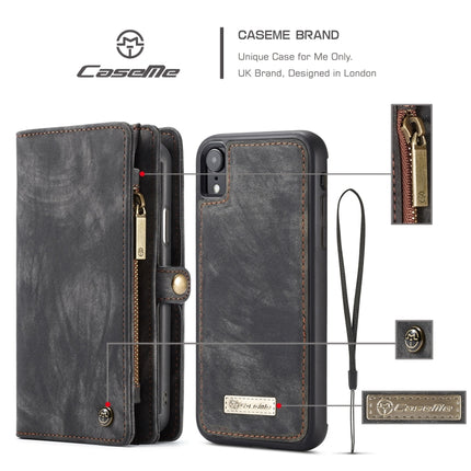 Für iPhone XR CaseMe Abnehmbare multifunktionale horizontale Flip-Ledertasche mit Kartensteckplatz &amp; Halter &amp; Reißverschluss-Geldbörse &amp; Bilderrahmen, Für iPhone XR, Für iPhone XR