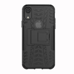 For iPhone XR Tire Texture TPU+PC Shockproof Case with Holder, For iPhone XR, For XR