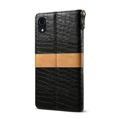 For iPhone XR Splicing Color Crocodile Texture PU Horizontal Flip Leather Case with Wallet & Holder & Card Slots & Lanyard, For iPhone XR