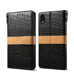 For iPhone XR Splicing Color Crocodile Texture PU Horizontal Flip Leather Case with Wallet & Holder & Card Slots & Lanyard, For iPhone XR