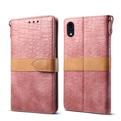 For iPhone XR Splicing Color Crocodile Texture PU Horizontal Flip Leather Case with Wallet & Holder & Card Slots & Lanyard, For iPhone XR