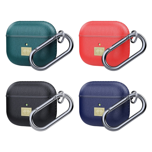 Funda protectora de cuero con textura para auriculares AirPods 3 y gancho