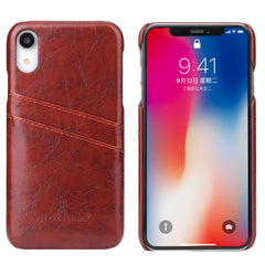 Für iPhone XR Fierre Shann Retro Ölwachs-Textur PU-Lederhülle mit Kartenfächern, iPhone XR