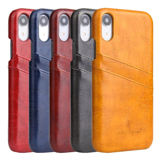 For iPhone XR Fierre Shann Retro Oil Wax Texture PU Leather Case with Card Slots, iPhone XR