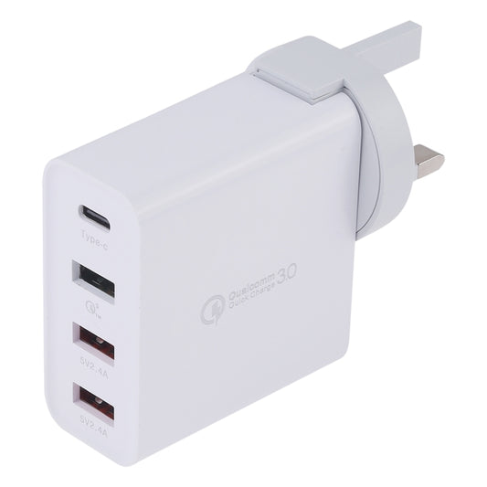 A3P 3A Max Output USB-C / Type-C + QC3.0 + Dual USB 4 Ports Wall Travel Charger, UK Plug, UK Plug