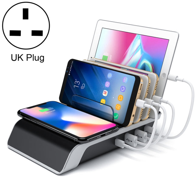 UD09 4 USB Ports Qi Standard Wireless Charger Phone Desktop Stand Holder, UK Plug