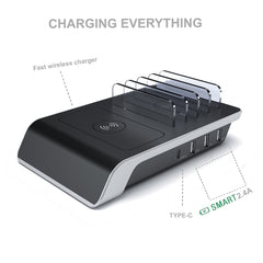 UD09 4 USB Ports Qi Standard Wireless Charger Phone Desktop Stand Holder, UK Plug
