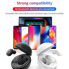 A10 TWS Space Capsule Shape Wireless Bluetooth Earphone with Magnetic Charging Box & Lanyard, Support HD Call & Automatic Pairing Bluetooth, Black, Black White, White, White + Black