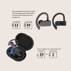 JHO-A9 TWS Auriculares inalámbricos tipo oreja para colgar con Bluetooth, con estuche de carga y almacenamiento con cremallera integrado, compatible con control de voz, JHO-A9