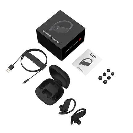 b10 TWS Bluetooth 5.0 Hanging Ear Wireless Bluetooth Sports Earphone with Magnetic Charging Box, Support Call & Siri & Charging Box Wireless Charging, b10