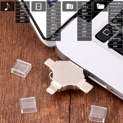 Cross 4 in 1 64GB 8 Pin + Micro USB + USB-C / Type-C + USB 3.0 Metal Flash Disk, 64GB