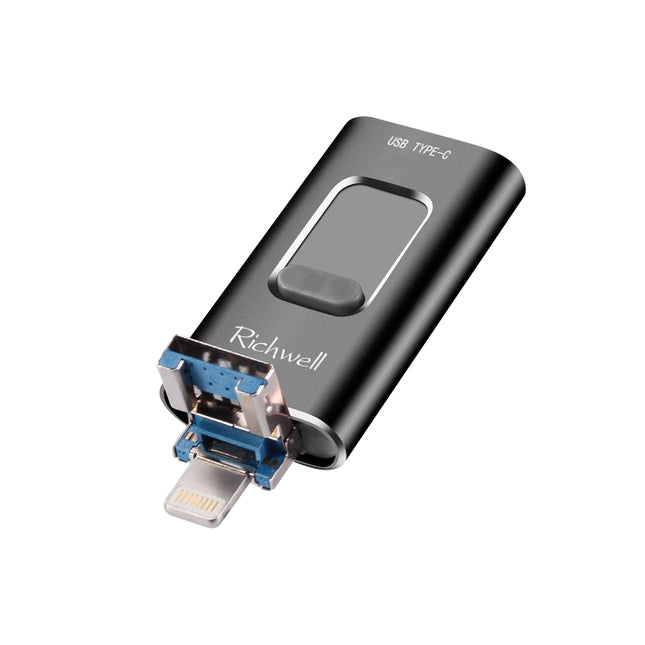 Disco flash de metal push-pull Richwell 3 en 1 64G tipo C + 8 pines + USB 3.0 con función OTG