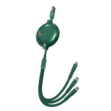 Cable de datos de carga telescópico Bona Series WK WDC-124 3A 3 en 1 de 8 pines + tipo C/USB-C + micro USB, longitud: 1,5 m