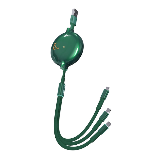 Cable de datos de carga telescópico Bona Series WK WDC-124 3A 3 en 1 de 8 pines + tipo C/USB-C + micro USB, longitud: 1,5 m