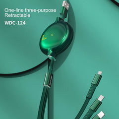 WK WDC-124 3A 3 In 1 8 Pin + Type-C / USB-C + Micro USB Bona Series Telescopic Charging Data Cable, Length: 1.5m