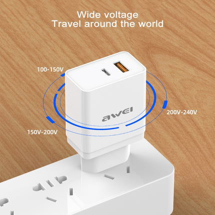 awei C-980 18W PD USB-C / Type-C + QC 3.0 USB Interface Fast Charging Travel Charger, EU Plug