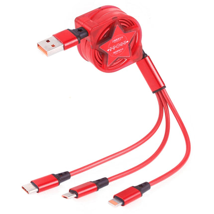 1.2m 3 in 1 USB to USB-C / Type-C + 8Pin + Micro USB Retractable Data Syn Charging Cable