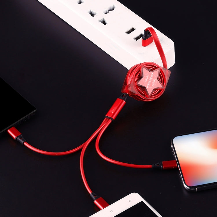 1.2m 3 in 1 USB to USB-C / Type-C + 8Pin + Micro USB Retractable Data Syn Charging Cable