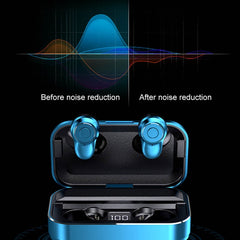 A6 TWS Bluetooth 5.0 Auriculares inalámbricos con Bluetooth táctil con caja de carga y pantalla digital inteligente LED, compatible con asistente de voz y conexión de memoria y llamada HD, A6 negro, A6 azul, A6 plateado