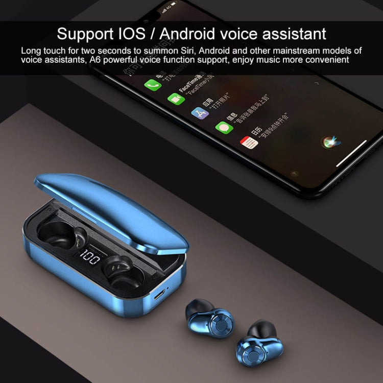 A6 TWS Bluetooth 5.0 Touch Wireless Bluetooth Earphone with Charging Box & LED Smart Digital Display, Support Voice Assistant & Memory Connection & HD Call, A6 Black