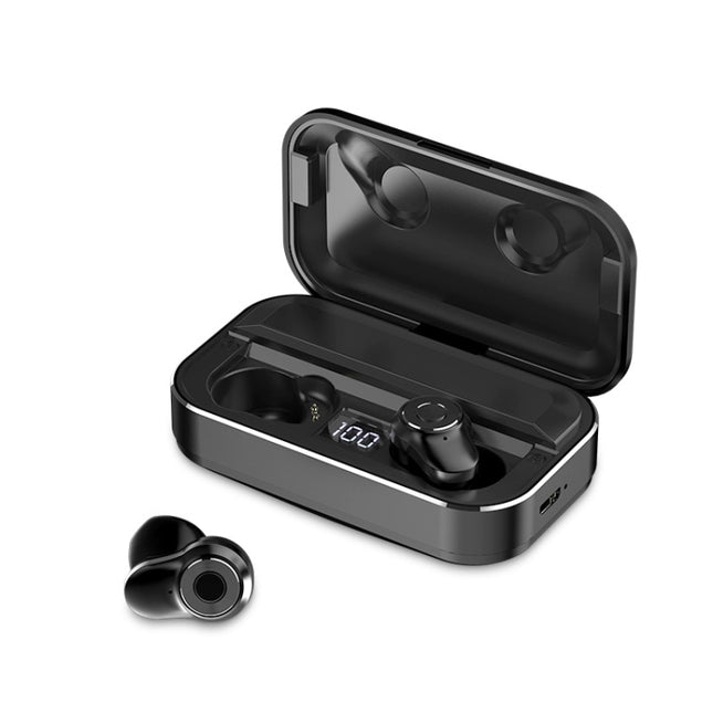 A6 TWS Bluetooth 5.0 Touch Wireless Bluetooth Earphone with Charging Box & LED Smart Digital Display, Support Voice Assistant & Memory Connection & HD Call, A6 Black