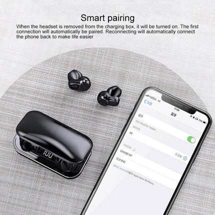A6 TWS Bluetooth 5.0 Touch Wireless Bluetooth Earphone with Charging Box & LED Smart Digital Display, Support Voice Assistant & Memory Connection & HD Call, A6 Black